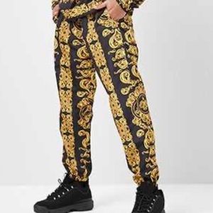 Forever 21 gold /black baroque print jogger - S